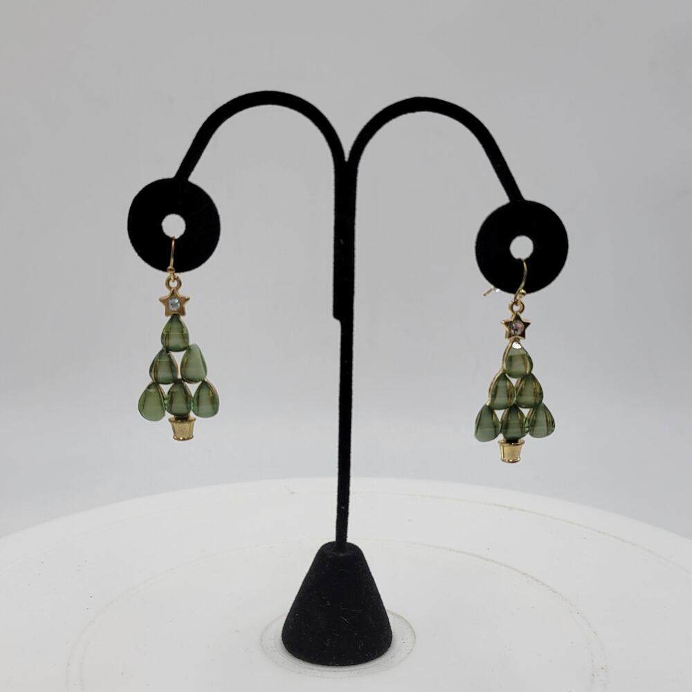 Womens Jewelry Green Stones Christmas Tree Beaded Dangling Earrings Accessories